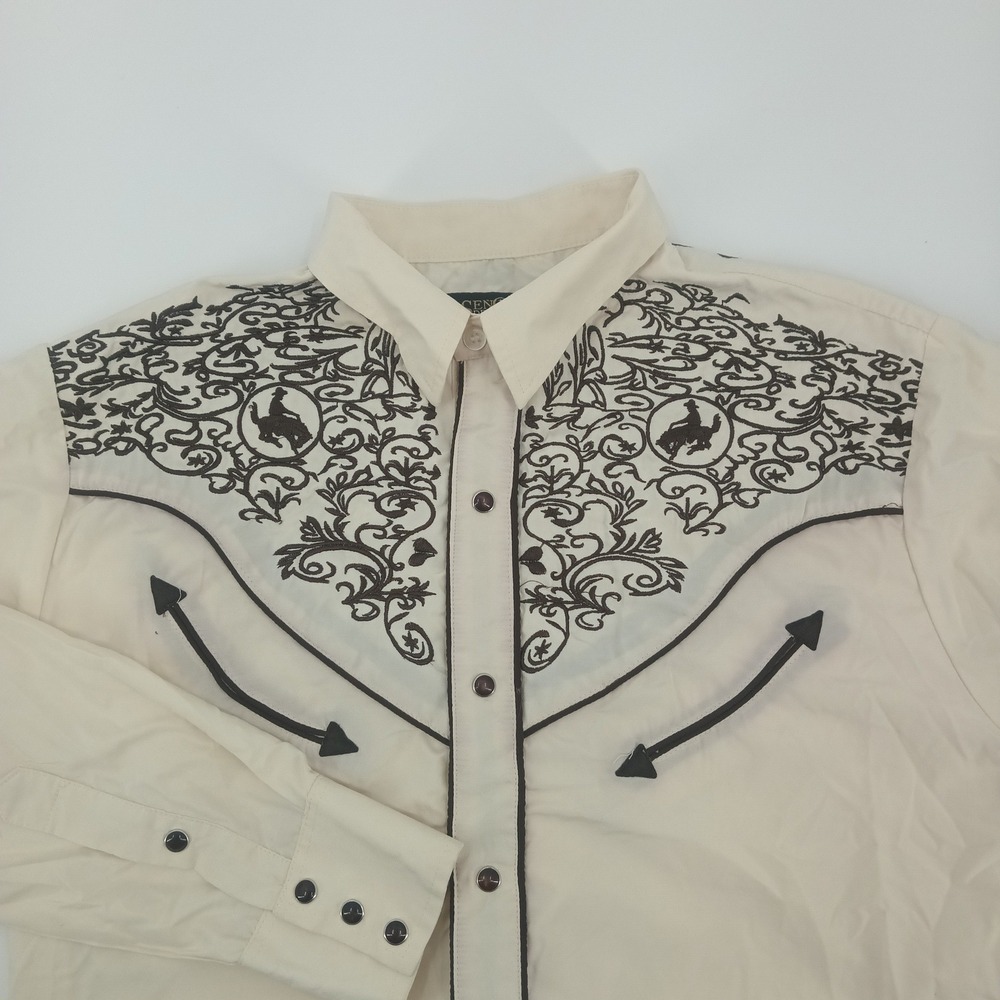 Senor De Los Cielos Mens Western Pearl Snap Cream Embroidered Vaquero Sz M